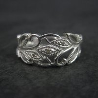 Vintage Sterling Diamond Leaf Ring Size 7