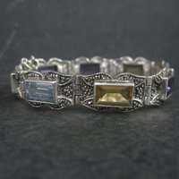 Vintage Sterling Marcasite Gemstone Bracelet 6.5 Inches