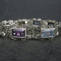 Vintage Sterling Marcasite Gemstone Bracelet 6.5 Inches