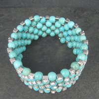 Vintage Turquoise Magnesite Rhinestone Wrap Bracelet 6.5 Inches