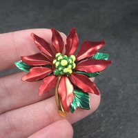 Vintage Enamel Poinsettia Brooch