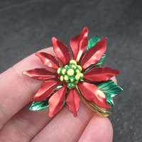 Vintage Enamel Poinsettia Brooch