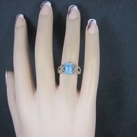 Sterling Filigree Blue Topaz Ring Size 6