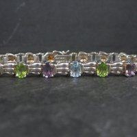 Vintage Sterling Topaz Peridot Amethyst Bracelet 7.5 Inches