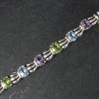 Vintage Sterling Topaz Peridot Amethyst Bracelet 7.5 Inches