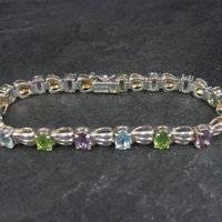 Vintage Sterling Topaz Peridot Amethyst Bracelet 7.5 Inches