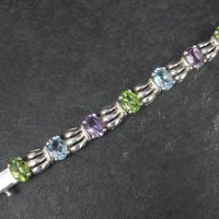 Vintage Sterling Topaz Peridot Amethyst Bracelet 7.5 Inches