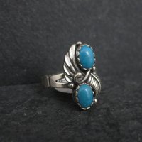 Vintage Southwestern Sterling Turquoise Feather Ring