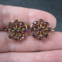 Vintage Gold Filled Purple Rhinestone Screw Back Earrings