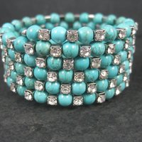 Vintage Turquoise Magnesite Rhinestone Wrap Bracelet 6.5 Inches