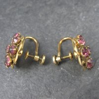 Vintage Gold Filled Purple Rhinestone Screw Back Earrings