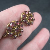 Vintage Gold Filled Purple Rhinestone Screw Back Earrings