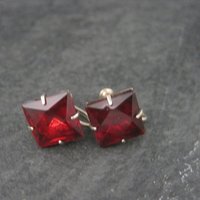 Vintage Vermeil Sterling Red Glass Screw Back Earrings