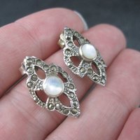 Vintage Sterling Mother of Pearl Marcasite Earrings