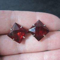 Vintage Vermeil Sterling Red Glass Screw Back Earrings