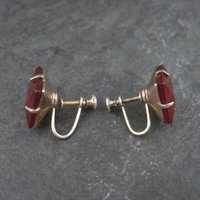 Vintage Vermeil Sterling Red Glass Screw Back Earrings