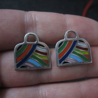 Vintage Enamel Sterling Handbag Necklace Earrings Jewelry Set