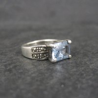 Vintage Sterling Blue Topaz Marcasite Ring Size 6