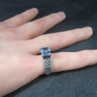 Vintage Sterling Blue Topaz Marcasite Ring Size 6