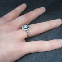 Vintage Sterling Black Cz Halo Ring Size 7