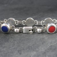 Vintage Mexican Sterling Gemstone Bracelet 7.25 Inches