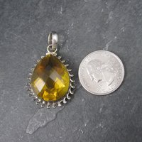 Large 90s Sterling Faceted Yellow Glass Pendant