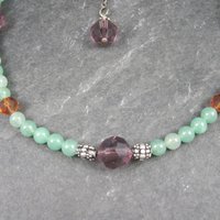 Vintage Aventurine Crystal Necklace 14-17"