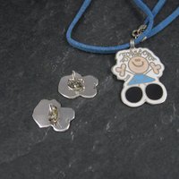 Vintage Enamel Sterling Girl Necklace Earrings Jewelry Set