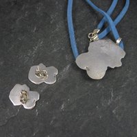 Vintage Enamel Sterling Girl Necklace Earrings Jewelry Set