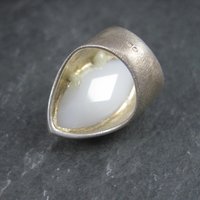 Vintage Brushed Sterling Milk Glass Ring Size 6