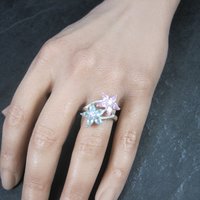 90s Sterling Pink Blue Cz Flower Ring Size 7