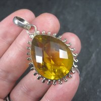 Large 90s Sterling Faceted Yellow Glass Pendant