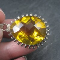 Large 90s Sterling Faceted Yellow Glass Pendant