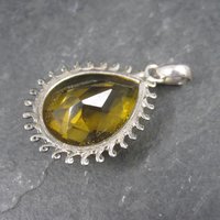 Large 90s Sterling Faceted Yellow Glass Pendant