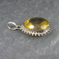 Large 90s Sterling Faceted Yellow Glass Pendant