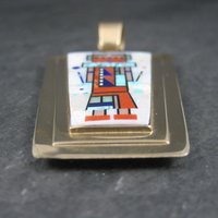 Native American Inlay Pendant Solid 14K Gold Navajo Jerry Nelson Double Sided