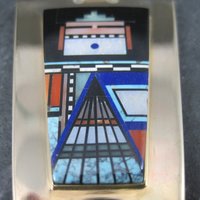Native American Inlay Pendant Solid 14K Gold Navajo Jerry Nelson Double Sided