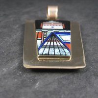 Native American Inlay Pendant Solid 14K Gold Navajo Jerry Nelson Double Sided