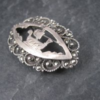 Vintage 800 Silver Greek Ship Marcasite Brooch