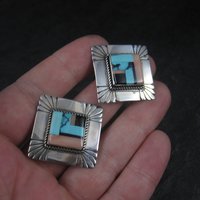 Vintage Southwestern Sterling Inlay Clip On Earrings