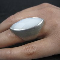 Vintage Brushed Sterling Milk Glass Ring Size 6