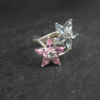 90s Sterling Pink Blue Cz Flower Ring Size 7