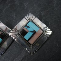 Vintage Southwestern Sterling Inlay Clip On Earrings