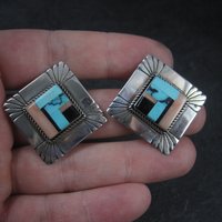 Vintage Southwestern Sterling Inlay Clip On Earrings