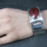 Mexican Sterling Faux Red Jasper Cuff Bracelet 6.75 Inches