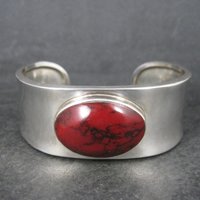 Mexican Sterling Faux Red Jasper Cuff Bracelet 6.75 Inches