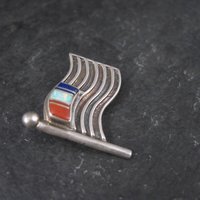 Southwestern Sterling Inlay US Flag Brooch Pin