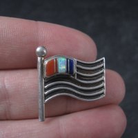 Southwestern Sterling Inlay US Flag Brooch Pin