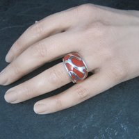 Vintage Sterling Red Enamel Ring Size 7.5