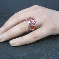 Vintage Sterling Red Enamel Ring Size 7.5